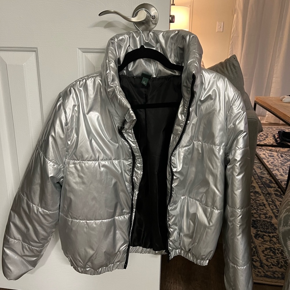 Silver puffer jacket